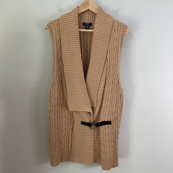 Chaps Womens Plus 3X Tan Cable Knit Sleeveless Cardigan Vest - Picture 6 of 10